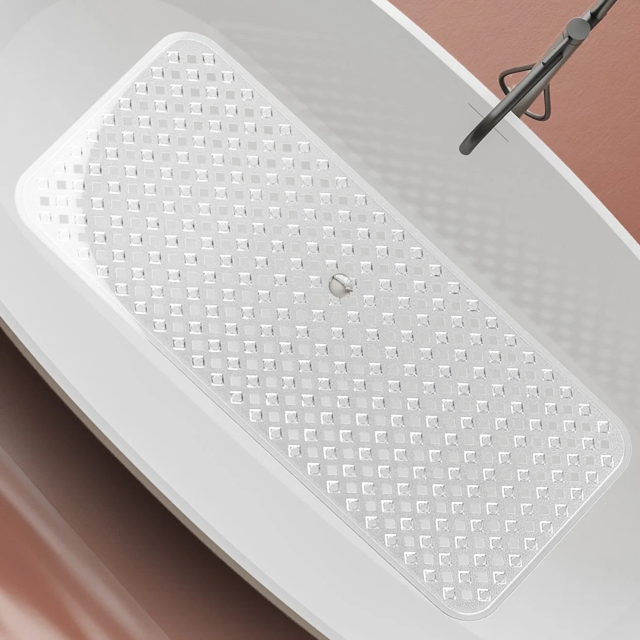 Virtu Non-Slip Mold Resistant Bathtub Mat with Suction Cups and Drain Holes, Heavy Duty Shower Mat, Clear