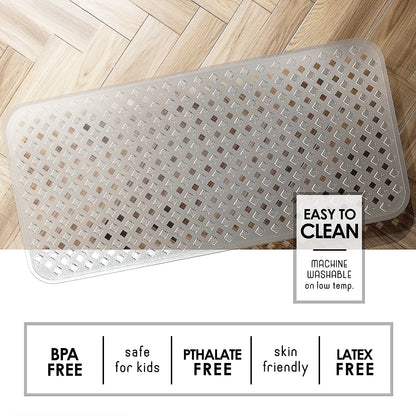 Virtu Non-Slip Mold Resistant Bathtub Mat with Suction Cups and Drain Holes, Heavy Duty Shower Mat, Clear