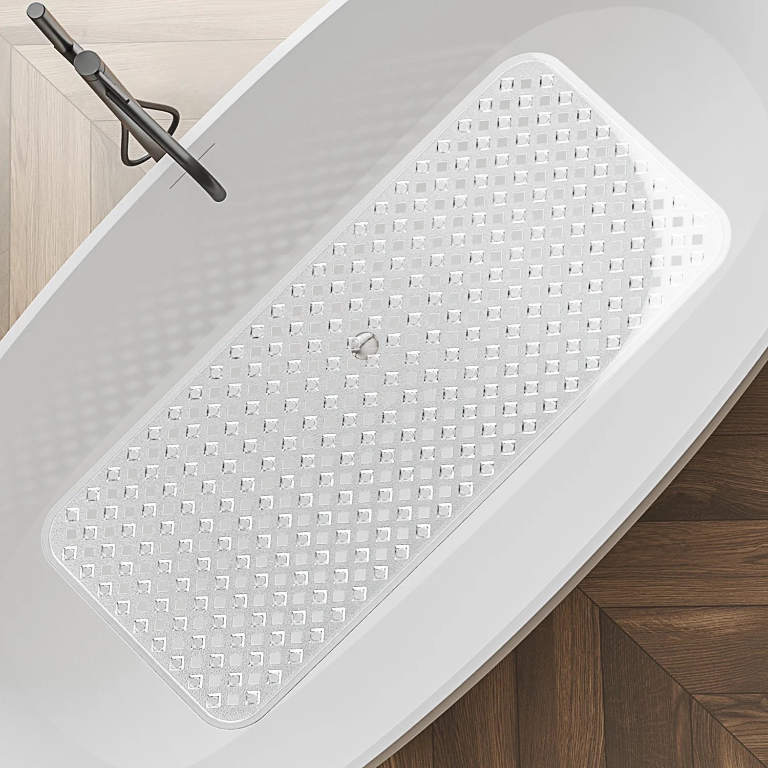 Virtu Non-Slip Mold Resistant Bathtub Mat with Suction Cups and Drain Holes, Heavy Duty Shower Mat, Clear