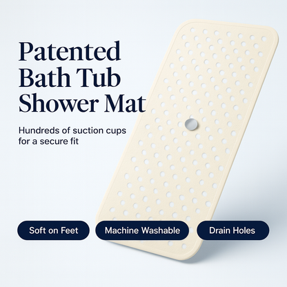 Patented Bath Tub Shower Mat, Machine Washable Bathtub Floor Liner Mats, Suction Cups and Drain Holes to Keep Tubs Clean, Soft on Feet, Bathroom Essentials